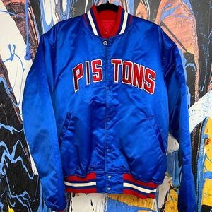Vintage '80s Detroit Pistons Starter Satin Bomber Jacket